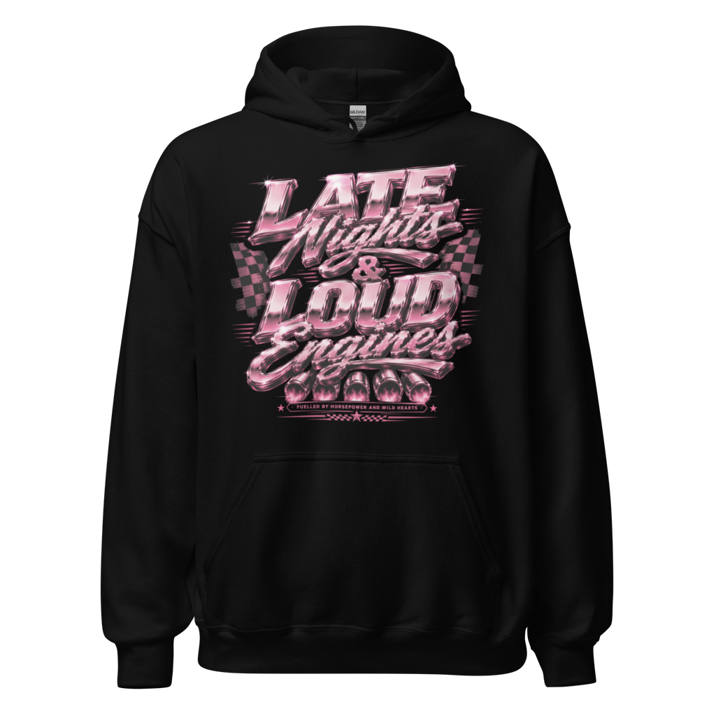 Chrome & Chaos Unisex Hoodie - Late Nights and Loud Engines