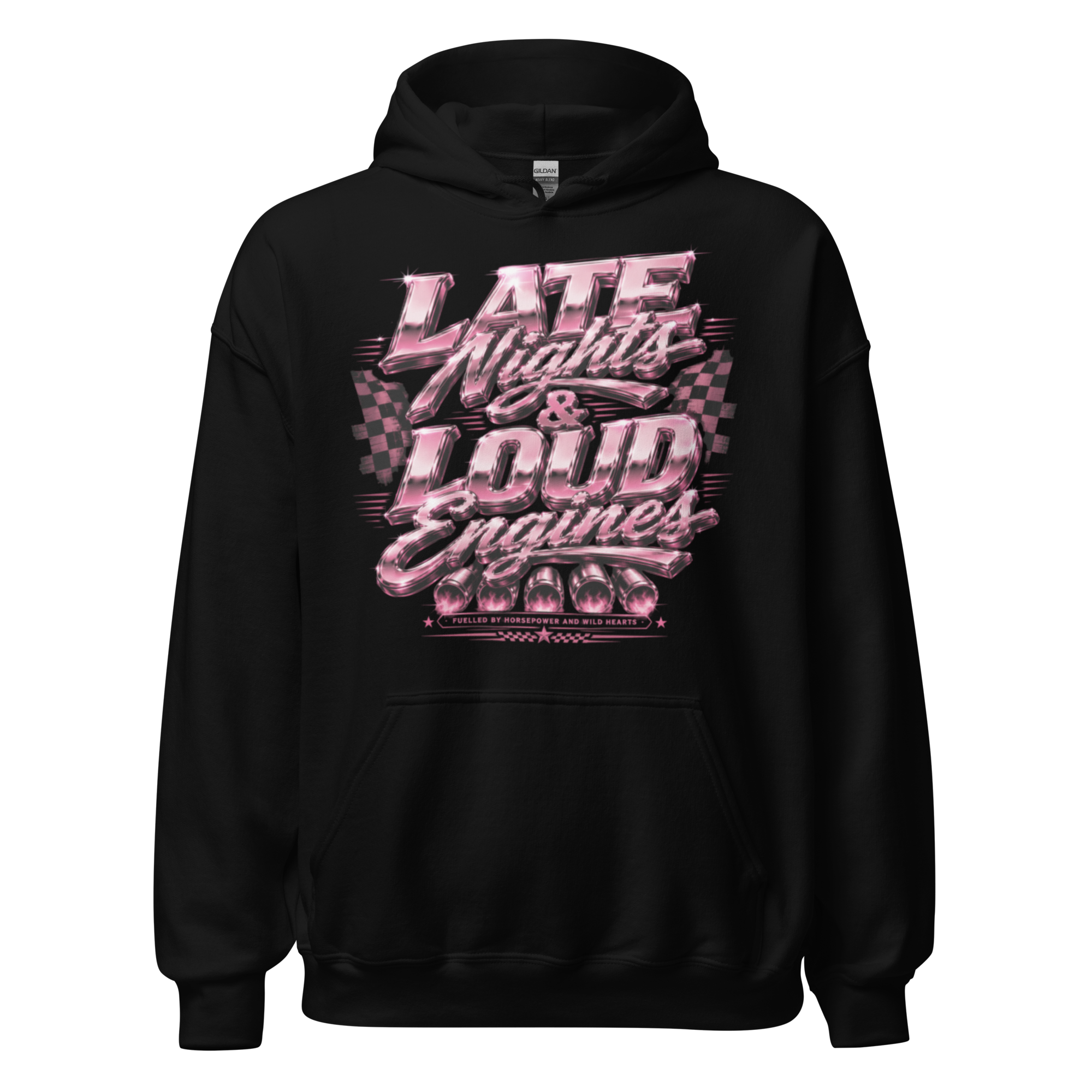 Chrome & Chaos Unisex Hoodie - Late Nights and Loud Engines