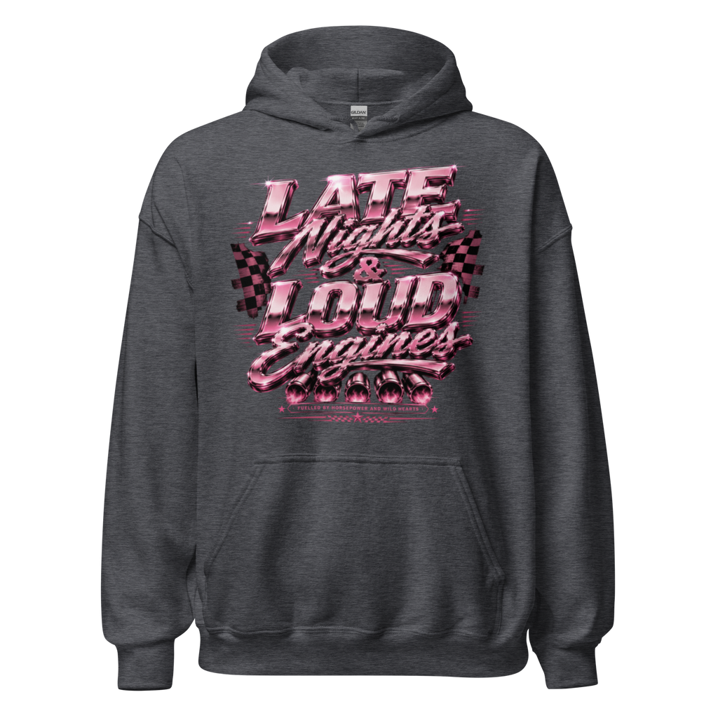 Chrome & Chaos Unisex Hoodie - Late Nights and Loud Engines