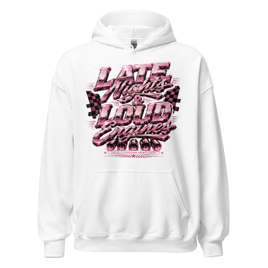 Chrome & Chaos Unisex Hoodie - Late Nights and Loud Engines